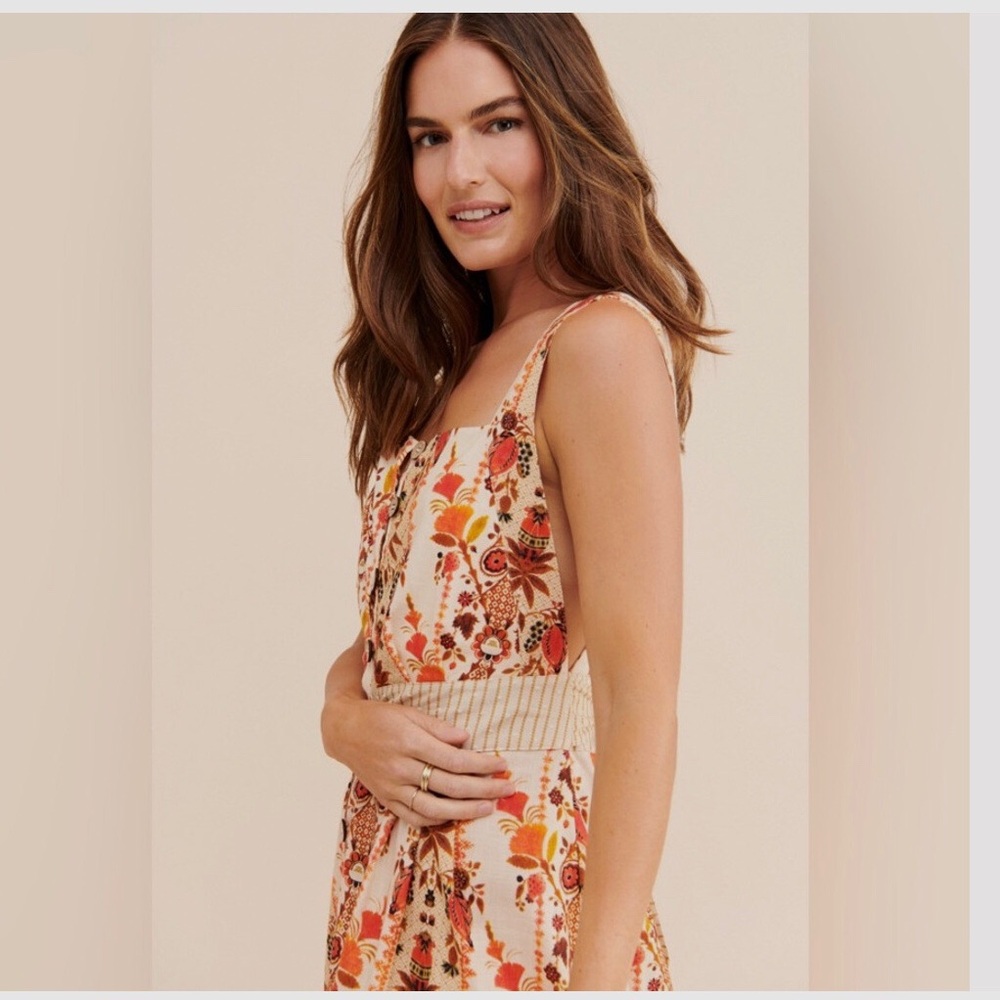 AGUA BENDITA GOLDENROD BUTTON MIDI DRESS BY ANTHROPOLOGIE FLORAL COTTON DRESS - Picture 16 of 16